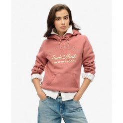 Luksusowa bluza z kapturem z metalicznym logo. Czerwone bluzy sportowe damskie Superdry. Za 381.10 zł.