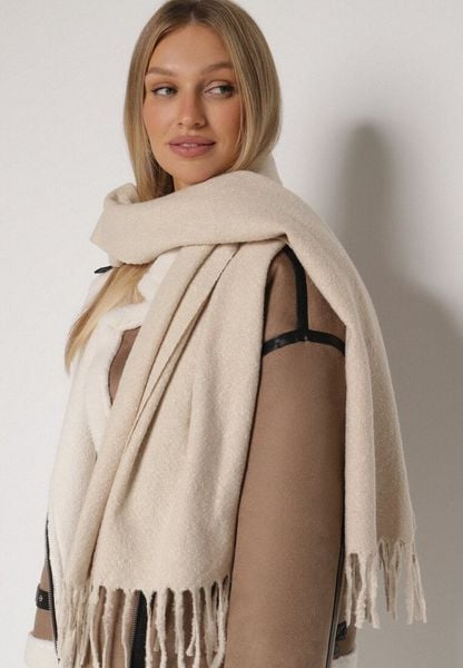 Beżowy Klasyczny Szalik Zdobiony Frędzlami Vetilana. Brązowe szaliki i kominy damskie Born2be, z aplikacjami, z jeansu. Za 44.99 zł.