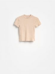 T-shirt z modalem - beżowy. Brązowe t-shirty damskie Reserved, l, bez wzorów, z bawełny, bez kołnierzyka. Za 35.99 zł.