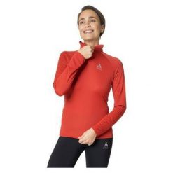 Bluza tech. damska Odlo Mid layer ESSENTIAL 1/2 ZIP. Czerwone bluzy bez kaptura damskie Odlo, bez wzorów, bez kaptura. W wyprzedaży za 217.49 zł.