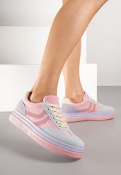Różowo-Niebieskie Sneakersy Typu Kultowe Tenisówki na Niskiej Platformie Olritia. Czerwone trampki i tenisówki damskie Renee, bez wzorów, z materiału. Za 119.99 zł.