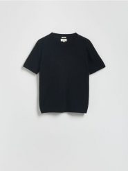 T-shirt regular z domieszką jedwabiu - czarny. Czarne t-shirty męskie Reserved, l, bez wzorów, z dzianiny, bez kołnierzyka. Za 149.99 zł.