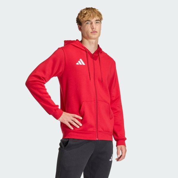 Bluza z kapturem i suwakiem na całej długości Entrada26. Białe bluzy sportowe męskie Adidas, z aplikacjami, z bawełny, eleganckie, bez kołnierzyka, bez ramiączek. Za 146.99 zł.