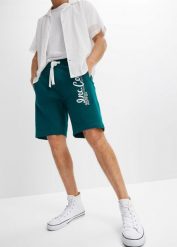 Bermudy dresowe z czystej bawełny. Czarne szorty męskie bonprix, z aplikacjami, z bawełny. Za 79.99 zł.