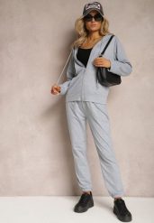 Szary Komplet Dresowy Zasuwana Bluza z Kapturem i Spodnie Joggery Scaellia. Szare bluzy z kapturem damskie Renee, s, z dresówki, na fitness i siłownię. Za 39.99 zł.