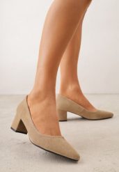 Ciemnobeżowe Czółenka VICES ze Skóry Naturalnej na Słupku Avanah. Brązowe czółenka damskie Renee, bez wzorów, z materiału, z otwartym noskiem, bez obcasa, na słupku. Za 129.99 zł.