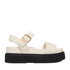 Sandały JENNY. Białe sandały damskie Jenny, bez wzorów, bez obcasa, na płaskiej podeszwie. Za 159.99 zł.