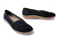 RIEKER 44854-14 blue, baleriny damskie. Niebieskie baleriny damskie Rieker, w ażurowe wzory, z gumy, bez obcasa, na koturnie. Za 239.92 zł.