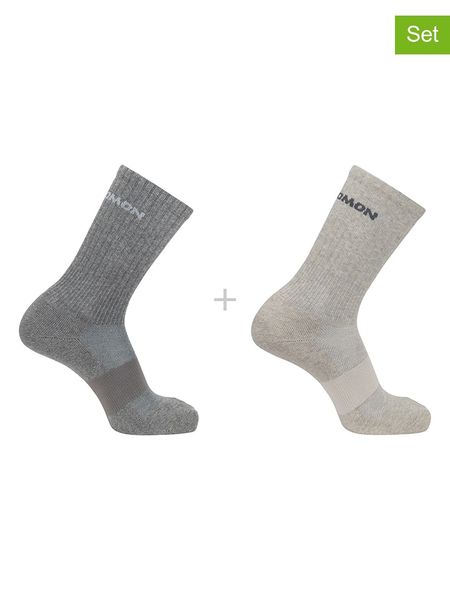 SALOMON Skarpety funkcyjne (2 pary) "Evasion Crew" w kolorze beżowo-szarym rozmiar: 45-47. Brązowe skarpetki męskie Salomon, bez wzorów, prążkowane. Za 37.03 zł.