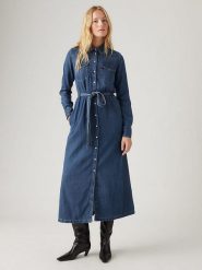 Levi´s Sukienka dżinsowa w kolorze granatowym rozmiar: XS. Niebieskie sukienki damskie na co dzień, s, bez wzorów, z tkaniny, bez kołnierzyka, bez ramiączek, maxi, proste. Za 184.46 zł.