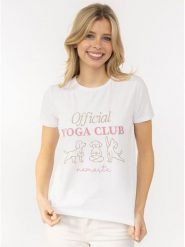 Zwillingsherz Koszulka "Yoga Club" w kolorze białym rozmiar: L. Białe bluzki damskie Zwillingsherz, l, bez wzorów, z bawełny, bez kołnierzyka, bez ramiączek. Za 114.17 zł.