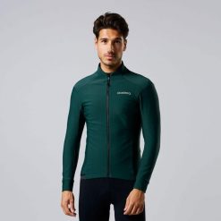 Kurtka kolarska Thermo Fleece wiatroszczelna i wodoodporna. Zielone kurtki męskie ACELERA, bez wzorów, z jersey, sportowe, bez kaptura. W wyprzedaży za 296.06 zł.