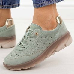 Zielone skórzane półbuty damskie Sergio Leone Sp002. Zielone półbuty damskie Sergio Leone, bez wzorów, z jeansu, casualowe, z okrągłym noskiem, bez obcasa, na płaskiej podeszwie. Za 219.00 zł.