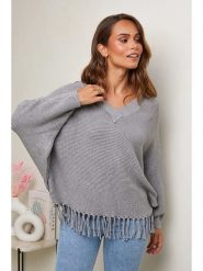 Soft Cashmere Sweter w kolorze szarym rozmiar: 34/36. Szare swetry klasyczne damskie Soft Cashmere, ze splotem, bez kołnierzyka. Za 100.52 zł.