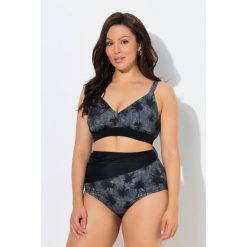 Damskie Bikini palmy bez miękkich miseczek regulowane ramiączka z recyklingu. Szare bikini damskie Ulla Popken, bez wzorów, plus size. W wyprzedaży za 191.99 zł.