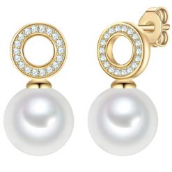 Rafaela Donata Kolczyki z Srebra Sterling w zlocie z cyrkonia i perla muszlowa 1 ct Damski. Białe kolczyki damskie Rafaela Donata, z cyrkonią, pozłacane. Za 129.99 zł.