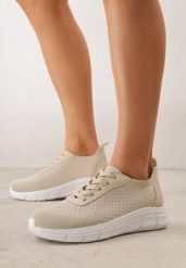 Beżowe Minimalistyczne Buty Sportowe z Siateczki na Tłoczonej Podeszwie Zanera. Brązowe obuwie treningowe damskie Born2be, na fitness i siłownię. Za 79.99 zł.