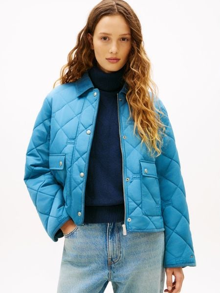 Tommy Hilfiger kurtka pikowana Kobiety Sztuczne włókno niebieski, L. Niebieskie kurtki damskie Tommy Hilfiger, l, bez wzorów, ze sztruksu, bez kaptura. Za 549.95 zł.