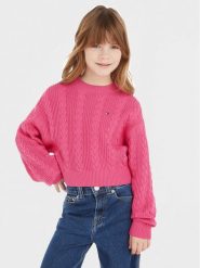 Tommy Hilfiger Sweter KG0KG07629 Różowy Regular Fit. Czerwone swetry dziewczęce Tommy Hilfiger, bez wzorów, z bawełny, bez kołnierzyka. Za 399.99 zł.