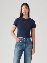 Levi's Koszulka w kolorze granatowym rozmiar: S. Niebieskie bluzki damskie Levi's, s, bez wzorów, z bawełny, bez kołnierzyka. Za 101.94 zł.