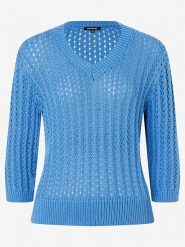 More & More Sweter w kolorze niebieskim rozmiar: 44. Niebieskie swetry klasyczne damskie MORE & MORE, z bawełny, bez kołnierzyka. Za 92.21 zł.