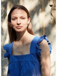 STEFANEL Top w kolorze granatowo-biało-niebieskim rozmiar: L. Białe topy damskie Stefanel, l, bez wzorów, z bawełny, bez kołnierzyka. Za 96.83 zł.
