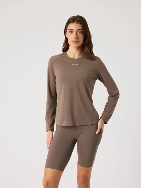 Bjorn_borg BORG PERFORMANCE FEATHER LONG SLEEVE T-SHIRT - FALCON. Brązowe t-shirty damskie Björn Borg, xs, bez wzorów, bez kołnierzyka. Za 291.00 zł.