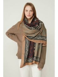 Lucky Bees Szal w kolorze beżowo-granatowym - 180 x 90 cm rozmiar: onesize. Brązowe szaliki i kominy damskie Lucky Bees, bez wzorów, z materiału. Za 118.01 zł.