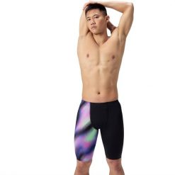 Spodenki pływackie męskie Speedo Ml One-Leg Printed Jammer Am. Czarne kąpielówki męskie Speedo, m, bez wzorów, z materiału, do pływania. Za 239.99 zł.