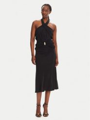 Elisabetta Franchi Sukienka koktajlowa AB-719-52E2-V560 Czarny Regular Fit. Czarne sukienki damskie Elisabetta Franchi, bez wzorów, z wiskozy, wizytowe, bez kołnierzyka, bez ramiączek. Za 2,389.00 zł.