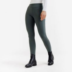 Legginsy jeździeckie damskie full grip - 500 zielone. Zielone legginsy damskie FOUGANZA, l, bez wzorów, z lycry. Za 169.99 zł.