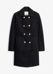 Krótki płaszcz z materiału w optyce wełny. Czarne płaszcze damskie bonprix, bez wzorów, z wełny, eleganckie. Za 349.99 zł.