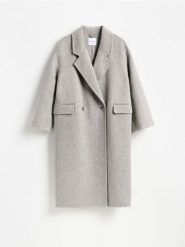 Płaszcz handmade z wełną - jasnoszary. Szare płaszcze damskie Reserved, l, bez wzorów, z tkaniny. Za 499.99 zł.