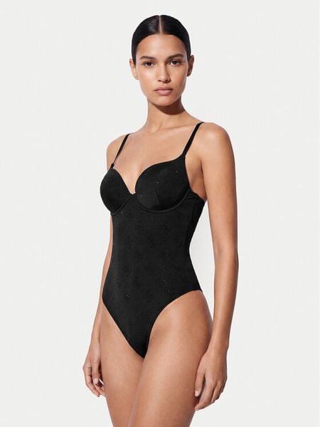 Guess Body O6BM03 K4994 Czarny. Czarne body damskie Guess, z aplikacjami, z syntetyku. Za 369.99 zł.