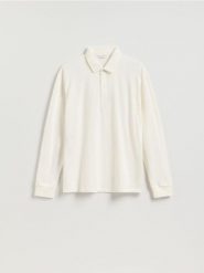 Koszulka polo z długim rękawem - złamana biel. Koszulki męskie z długim rękawem Reserved, l, bez wzorów, z bawełny, bez ramiączek. Za 89.99 zł.