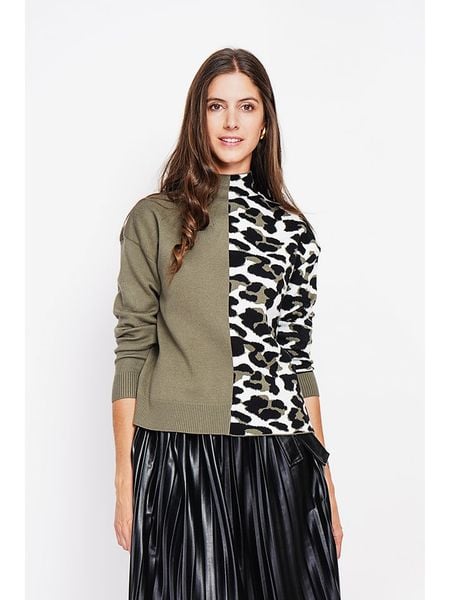 ASSUILI Sweter w kolorze czarno-oliwkowo-białym rozmiar: 38. Białe golfy damskie Assuili, bez kołnierzyka. Za 113.99 zł.