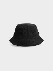 4F Kapelusz bucket hat sztruksowy damski M. Czarne kapelusze damskie 4f, bez wzorów, ze sztruksu. W wyprzedaży za 9.99 zł.