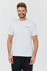 ARMANI EXCHANGE Biały t-shirt. Białe t-shirty męskie Armani Exchange, l, bez wzorów, bez kołnierzyka. W wyprzedaży za 122.99 zł.