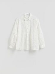 Koszula z ażurowym wzorem - biały. Białe koszule damskie Reserved, l, w ażurowe wzory, z bawełny, bez kołnierzyka, bez ramiączek. Za 139.99 zł.