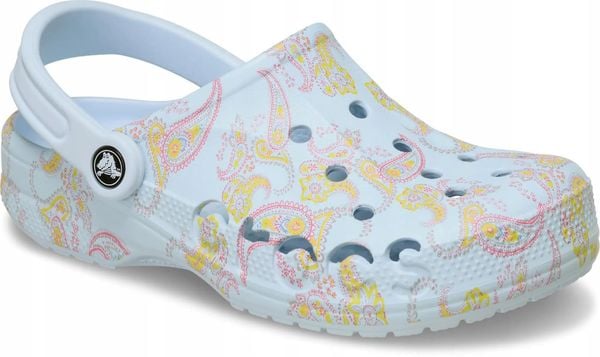Crocs Damskie Lekkie Klapki Chodaki Baya Seasonal Printed Clog 39-40. Niebieskie klapki damskie Crocs, bez wzorów, z materiału, bez obcasa. Za 179.99 zł.