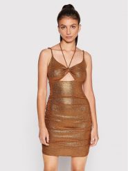 Guess Sukienka koktajlowa W2YK44 KB840 Pomarańczowy Slim Fit. Brązowe sukienki damskie Guess, xl, z aplikacjami, z syntetyku, wizytowe, bez kołnierzyka, bez ramiączek. Za 269.99 zł.