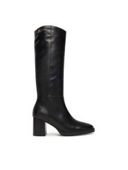 Tommy Hilfiger Kozaki Stacked Heel Leather Long Boot FW0FW08865 Czarny. Czarne kozaki damskie Tommy Hilfiger, ze skóry, bez obcasa, na słupku. Za 769.99 zł.