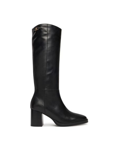 Tommy Hilfiger Kozaki Stacked Heel Leather Long Boot FW0FW08865 Czarny. Czarne kozaki damskie Tommy Hilfiger, ze skóry, bez obcasa, na słupku. Za 769.99 zł.