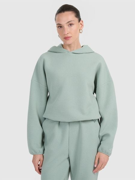 4F Bluza dresowa z waflowej dzianiny damska - turkusowa L. Niebieskie bluzy sportowe damskie 4f, l, z dresówki. W wyprzedaży za 149.99 zł.