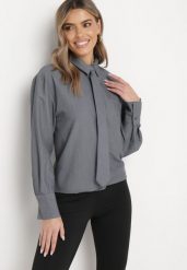 Szara Koszula z Krawatem w Jednolitym Kolorze Wasteria. Szare koszule damskie Born2be, l, bez wzorów, biznesowe, bez kołnierzyka, bez ramiączek. Za 139.99 zł.