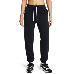 Under Armour UA RIVAL TERRY JOGGERS Spodnie damskie. Czarne spodnie materiałowe damskie Under Armour, bez wzorów, z bawełny. W wyprzedaży za 174.99 zł.