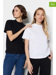 Trendyol Koszulki (2 szt.) w kolorze białym i czarnym rozmiar: L. Białe t-shirty damskie Trendyol, l, bez wzorów, z bawełny, bez kołnierzyka. Za 66.16 zł.