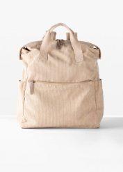 Plecak ze sztruksu. Brązowe plecaki damskie bonprix, bez wzorów, ze skóry. Za 149.99 zł.