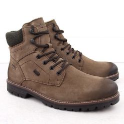 Skórzane wodoodporne trapery buty męskie ocieplane brązowe Rieker F3612-24. Brązowe buty zimowe męskie Rieker, ze skóry, bez zapięcia. Za 367.49 zł.