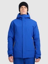 4F Kurtka narciarska membrana 8000 męska - niebieska XXL. Niebieskie kurtki męskie 4f, m, bez wzorów, z materiału, bez kaptura, narciarskie. W wyprzedaży za 399.99 zł.